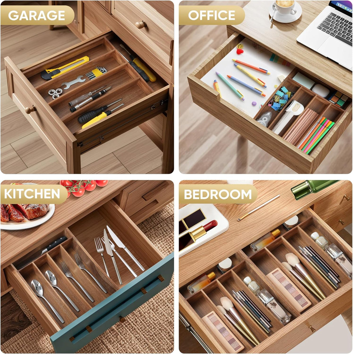 Silverware Organizer, 10 Inch Utensil Organizer Kitchen Drawer Organizer Bamboo Silverware Holder Cutlery Tray Organizer in Drawer Flatware Organizer Tray(5 slots, Natural