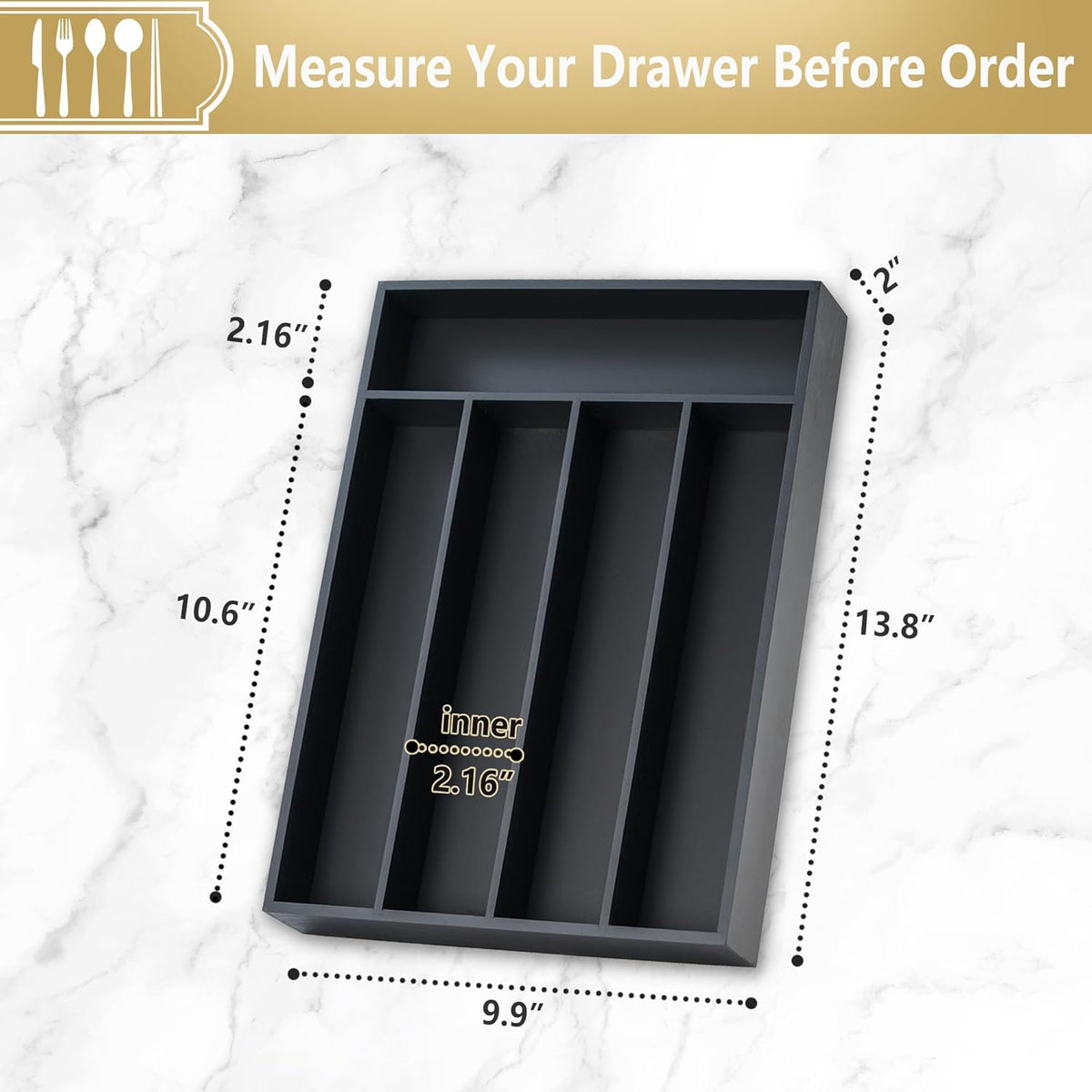 Silverware Organizer, 10 Inch Utensil Organizer Kitchen Drawer Organizer Bamboo Silverware Holder Cutlery Tray Organizer in Drawer Flatware Organizer Tray(5 slots, Natural