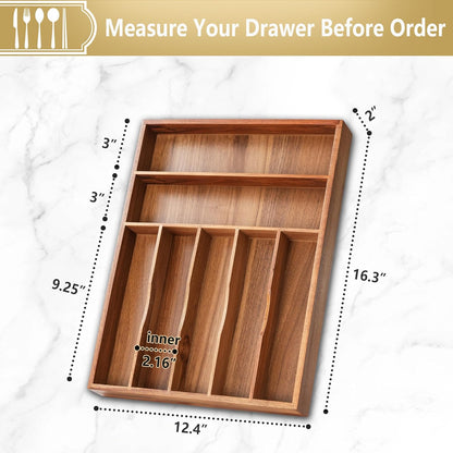 Silverware Organizer, 10 Inch Utensil Organizer Kitchen Drawer Organizer Bamboo Silverware Holder Cutlery Tray Organizer in Drawer Flatware Organizer Tray(5 slots, Natural