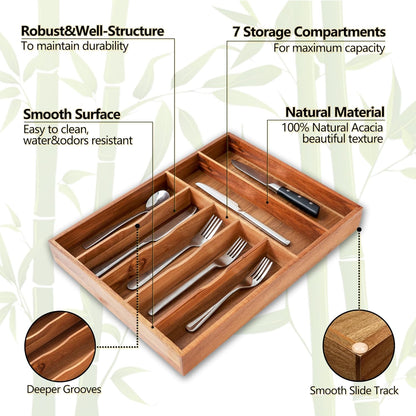 Silverware Organizer, 10 Inch Utensil Organizer Kitchen Drawer Organizer Bamboo Silverware Holder Cutlery Tray Organizer in Drawer Flatware Organizer Tray(5 slots, Natural