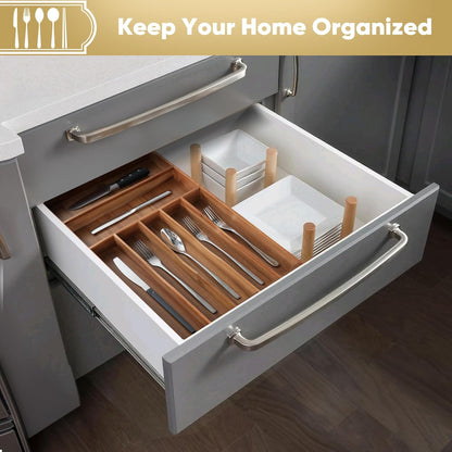 Silverware Organizer, 10 Inch Utensil Organizer Kitchen Drawer Organizer Bamboo Silverware Holder Cutlery Tray Organizer in Drawer Flatware Organizer Tray(5 slots, Natural