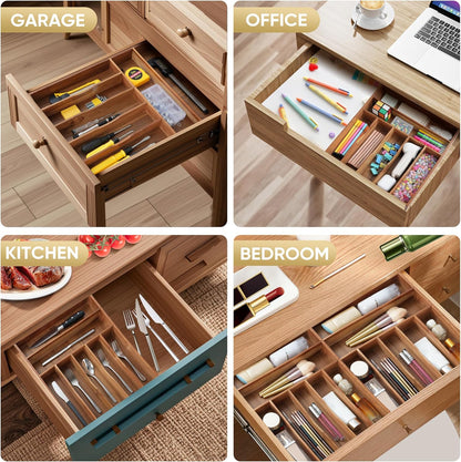 Silverware Organizer, 10 Inch Utensil Organizer Kitchen Drawer Organizer Bamboo Silverware Holder Cutlery Tray Organizer in Drawer Flatware Organizer Tray(5 slots, Natural