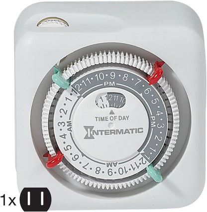 TN111K 15-Amp Indoor Timer - Versatile 24-Hour Control - Easy Manual Override and Single 2-Prong Design