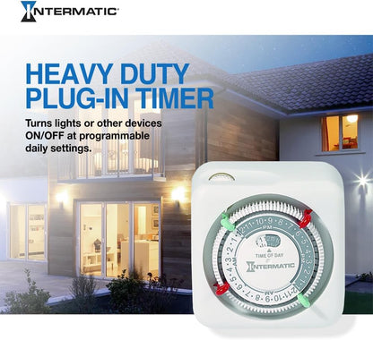 TN111K 15-Amp Indoor Timer - Versatile 24-Hour Control - Easy Manual Override and Single 2-Prong Design