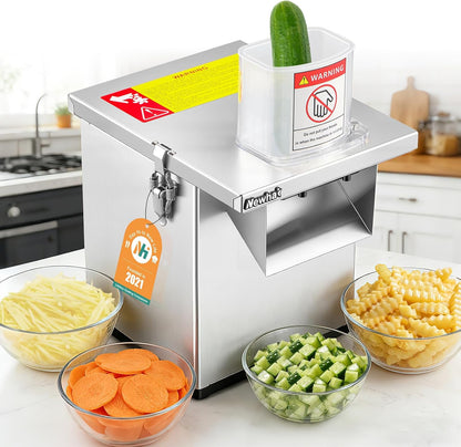 4-in-1 Commercial Veggie Processor, Slicer Dicer Shredder 330lb/h | 200W Slices, Dices, Shreds Wavy Cuts, Stainless Steel For Veggies & Fruit, For Commercial Kitchen Prep