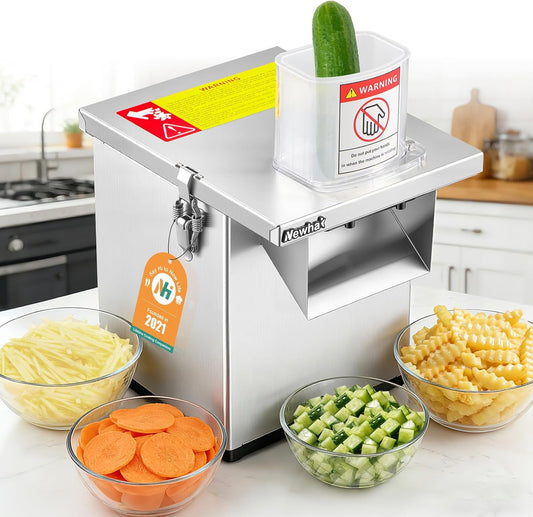 4-in-1 Commercial Veggie Processor, Slicer Dicer Shredder 330lb/h | 200W Slices, Dices, Shreds Wavy Cuts, Stainless Steel For Veggies & Fruit, For Commercial Kitchen Prep