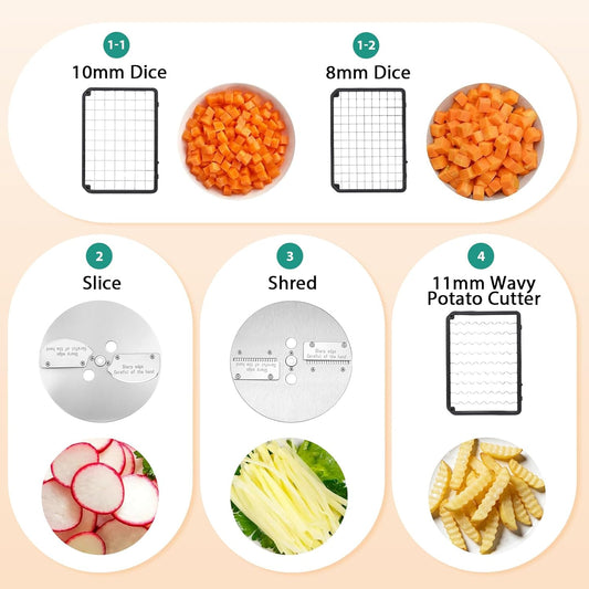 4-in-1 Commercial Veggie Processor, Slicer Dicer Shredder 330lb/h | 200W Slices, Dices, Shreds Wavy Cuts, Stainless Steel For Veggies & Fruit, For Commercial Kitchen Prep
