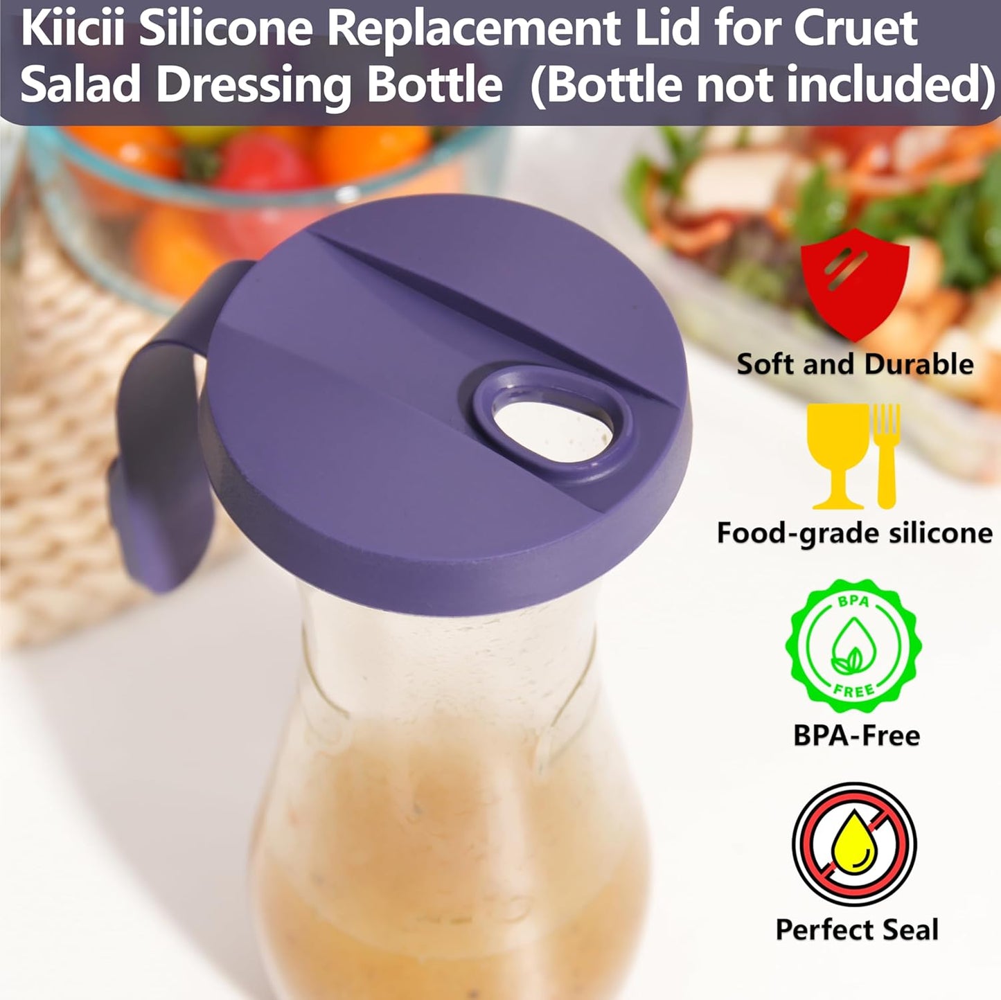 Silicone Cruet Lid Compatible with Good Seasons Salad Dressing Bottle 2 Packs Replacement Lids for Good Season Italian Dressing Mix Cruet Bottle, Food-Grade Silicone Cover Tight Fit (Lids Only)
