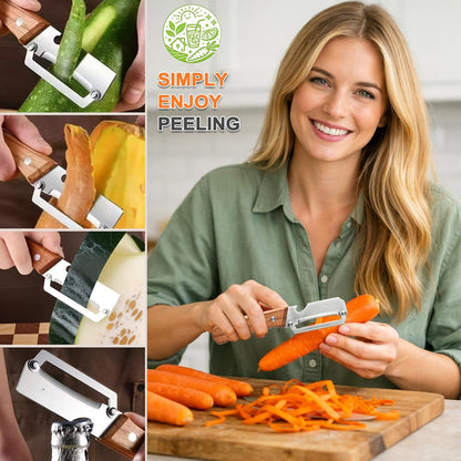 Multi Functional Vegetable Peeler with Bottle Opener & Wooden Handle, 1PCS | Premium Stainless Steel Kitchen Single Blade Food Peeler Tool for Potato Carrot Pumpkin Papaya Camping Accessories