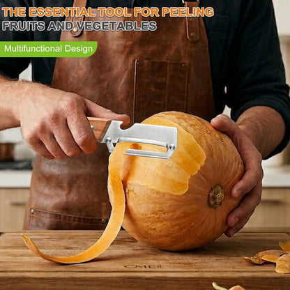 Multi Functional Vegetable Peeler with Bottle Opener & Wooden Handle, 1PCS | Premium Stainless Steel Kitchen Single Blade Food Peeler Tool for Potato Carrot Pumpkin Papaya Camping Accessories