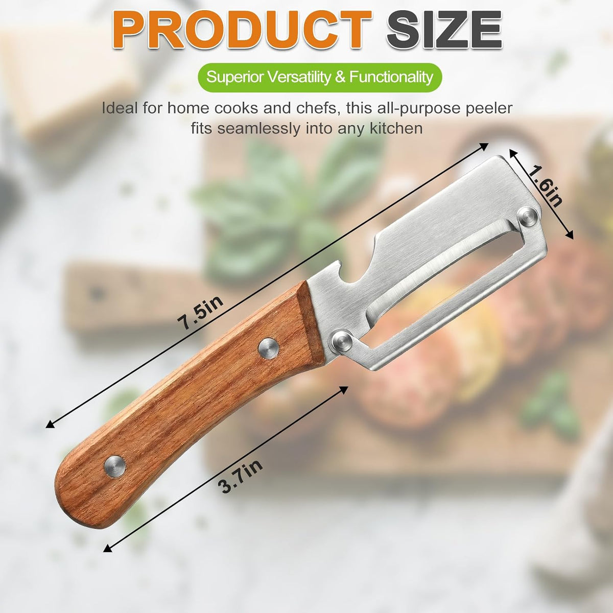 Multi Functional Vegetable Peeler with Bottle Opener & Wooden Handle, 1PCS | Premium Stainless Steel Kitchen Single Blade Food Peeler Tool for Potato Carrot Pumpkin Papaya Camping Accessories