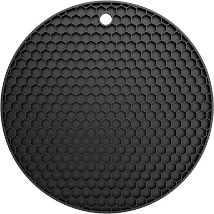 Silicone Trivet Mat — Heat Resistant 446°F Pot Holders for Hot Dishes, Non-Slip Hot Pads for Quartz & Granite Countertops, Multipurpose Kitchen Trivets, Black