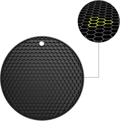 Silicone Trivet Mat — Heat Resistant 446°F Pot Holders for Hot Dishes, Non-Slip Hot Pads for Quartz & Granite Countertops, Multipurpose Kitchen Trivets, Black
