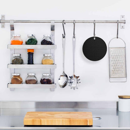 Silicone Trivet Mat — Heat Resistant 446°F Pot Holders for Hot Dishes, Non-Slip Hot Pads for Quartz & Granite Countertops, Multipurpose Kitchen Trivets, Black