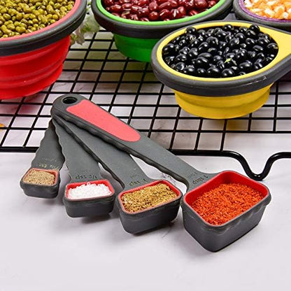 Collapsible Silicone Soft Measuring Cups and Measuring Spoons,8 pieces Portable Food Grade Silicone Measurement Cup for Liquid & Dry Measuring Baking &Utensils & Travel Measuring Cup，space saver