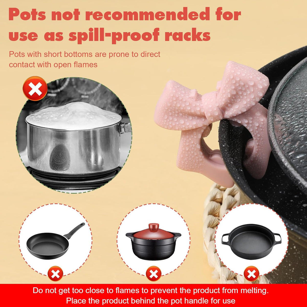 3Pcs Spoon Holder for Pot, Bowknot Silicone Spoon Pot Pan Holder | Pink Bow Pots Clip Rest for Cooking, Heat Resistance Non-Slip Cute Stove Top Spatula Holders