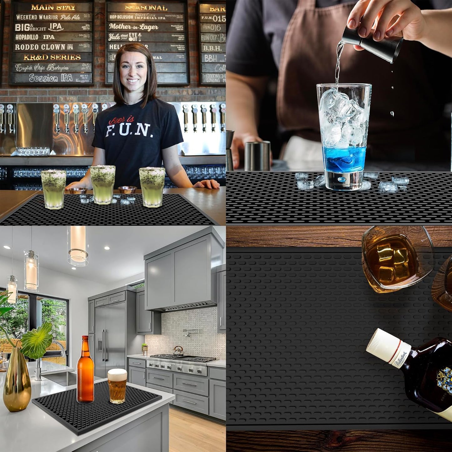 Silicone Drip Mat - 1/2 Inch Thick, Heat-Resistant and Food Safe - Counter Top, Coffee Bar or Restaurant - Drying Mat for Glasses - 18x12 Inches