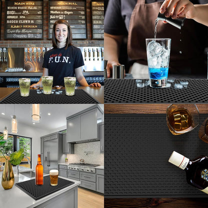 Silicone Drip Mat - 1/2 Inch Thick, Heat-Resistant and Food Safe - Counter Top, Coffee Bar or Restaurant - Drying Mat for Glasses - 18x12 Inches