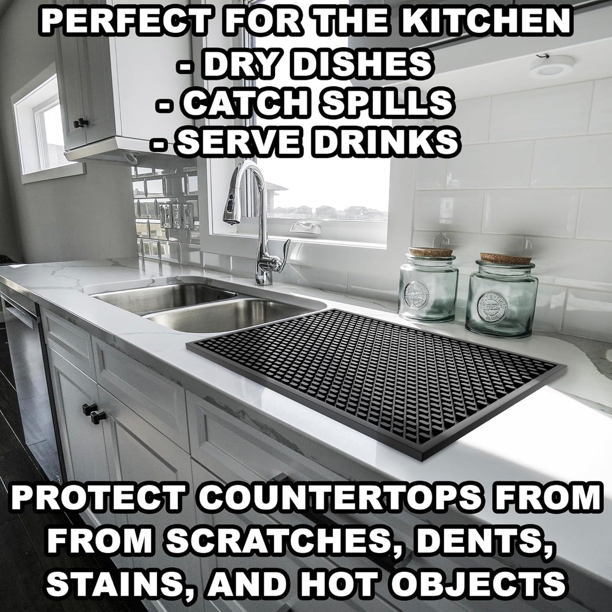 Silicone Drip Mat - 1/2 Inch Thick, Heat-Resistant and Food Safe - Counter Top, Coffee Bar or Restaurant - Drying Mat for Glasses - 18x12 Inches