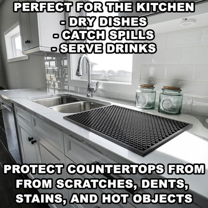 Silicone Drip Mat - 1/2 Inch Thick, Heat-Resistant and Food Safe - Counter Top, Coffee Bar or Restaurant - Drying Mat for Glasses - 18x12 Inches