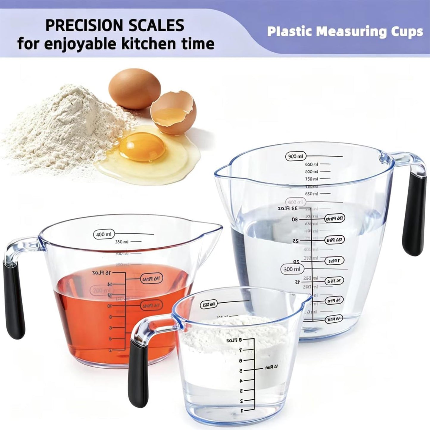 Stainless Steel Measuring Cups and Spoons Set, 6 Stainless Steel Measuring Cups, 7 Measuring Spoons & 1 Leveler, 3 Plastic Measuring Cup with 1 Measuring Conversion Chart