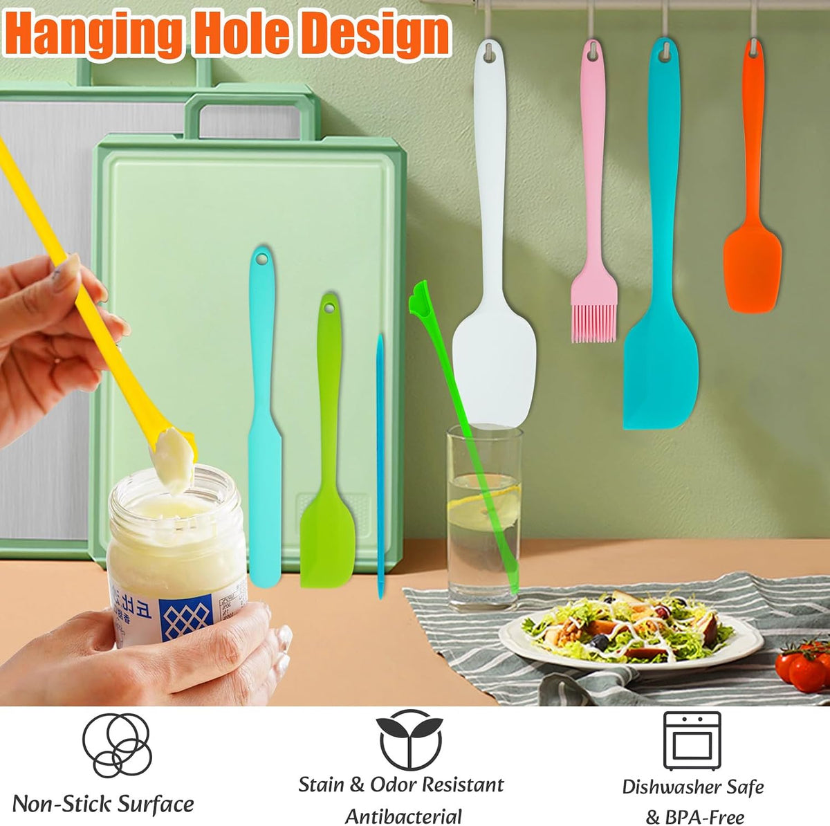 9-Piece Silicone Spatula Set with Brush & Jar Scrapers