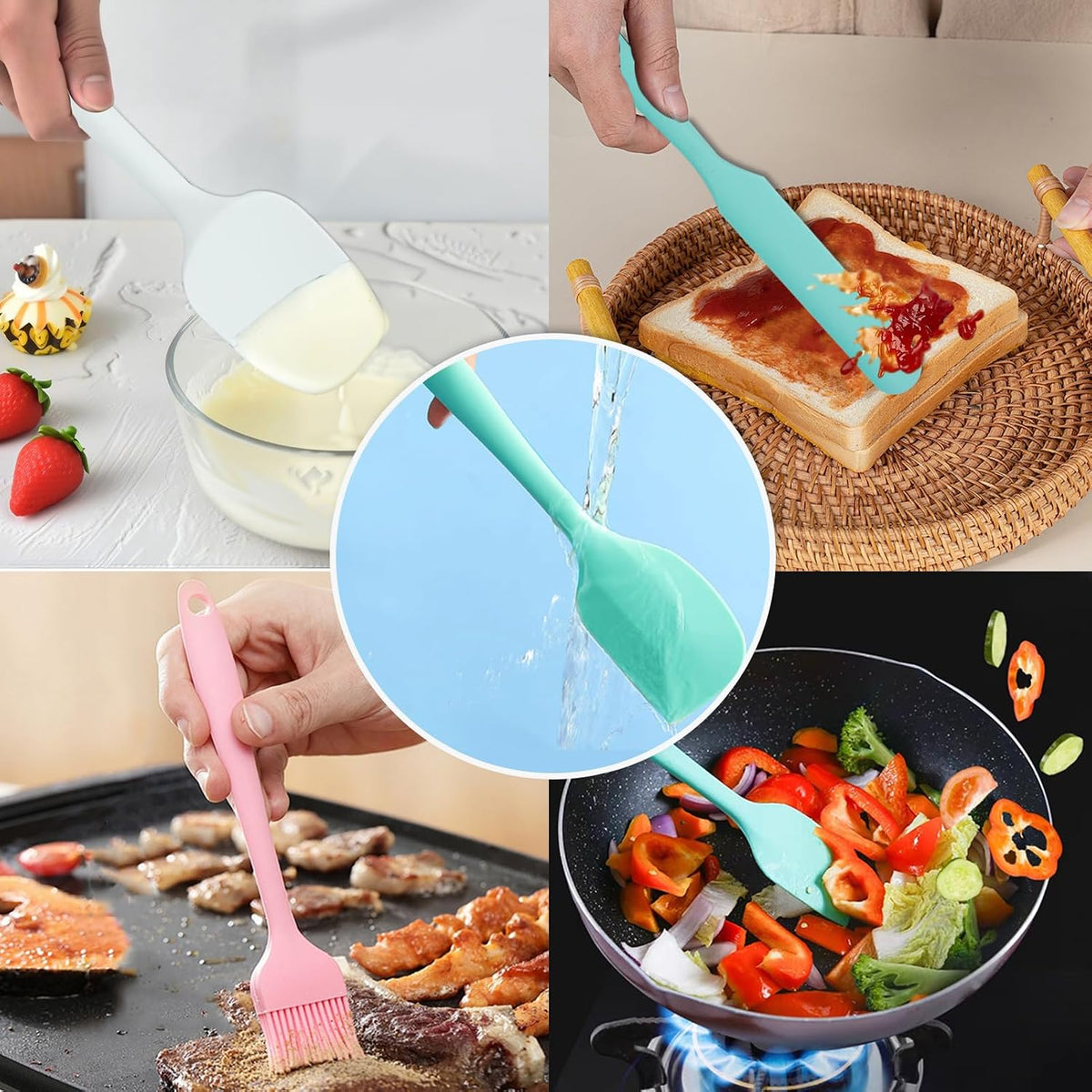9-Piece Silicone Spatula Set with Brush & Jar Scrapers