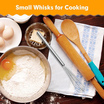 2 PCS Mini Whisk, Small Whisks for Cooking, Stainless Steel Mini Whisk Set