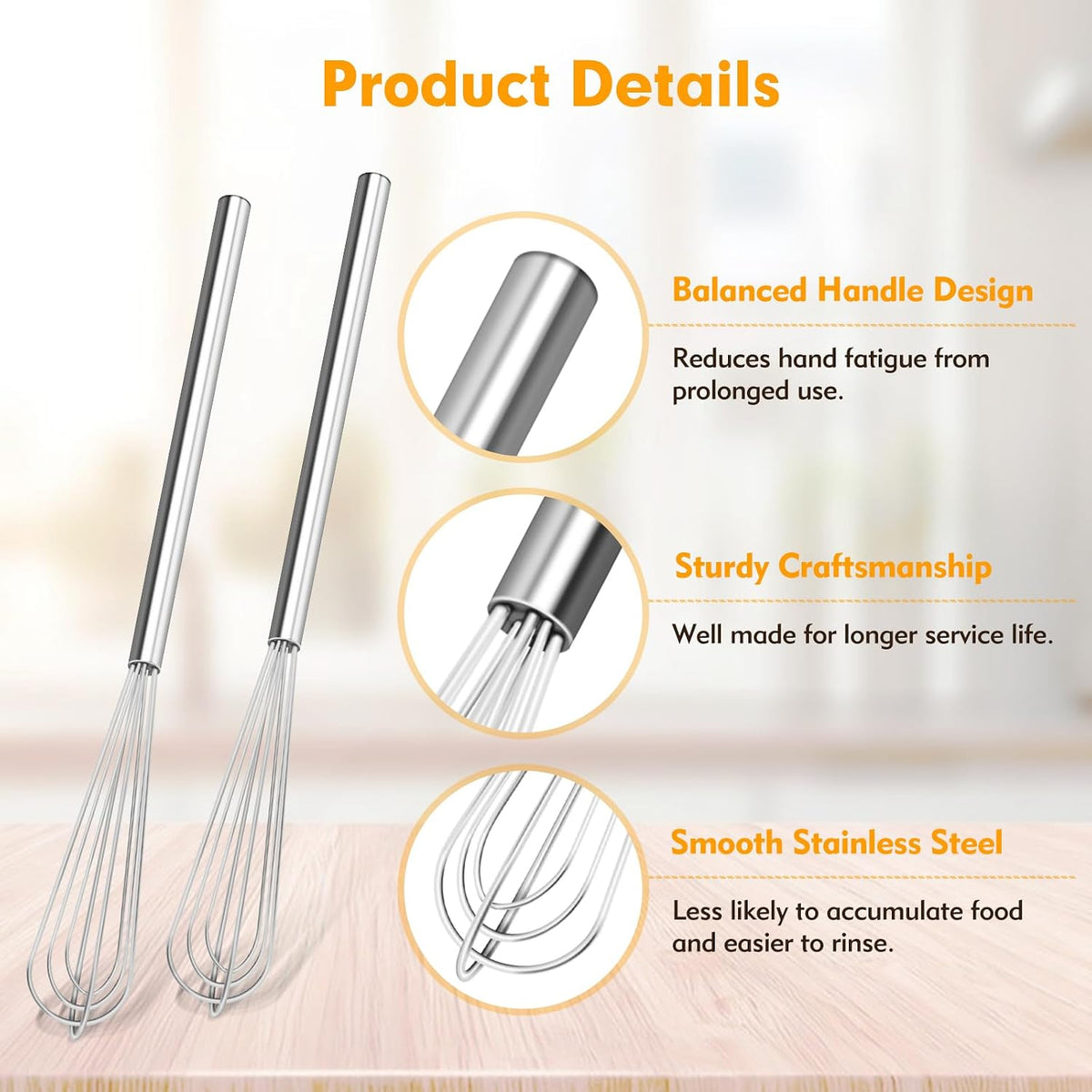 2 PCS Mini Whisk, Small Whisks for Cooking, Stainless Steel Mini Whisk Set