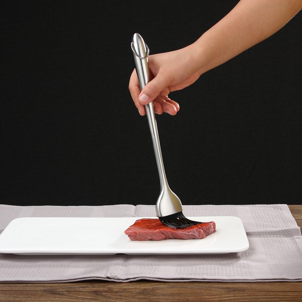 Heavy-duty BBQ Basting Brush - Silicone Bristles with 12 Inch Stainless Steel Handle - Make Grilling Easy - 5 Year Guarantee