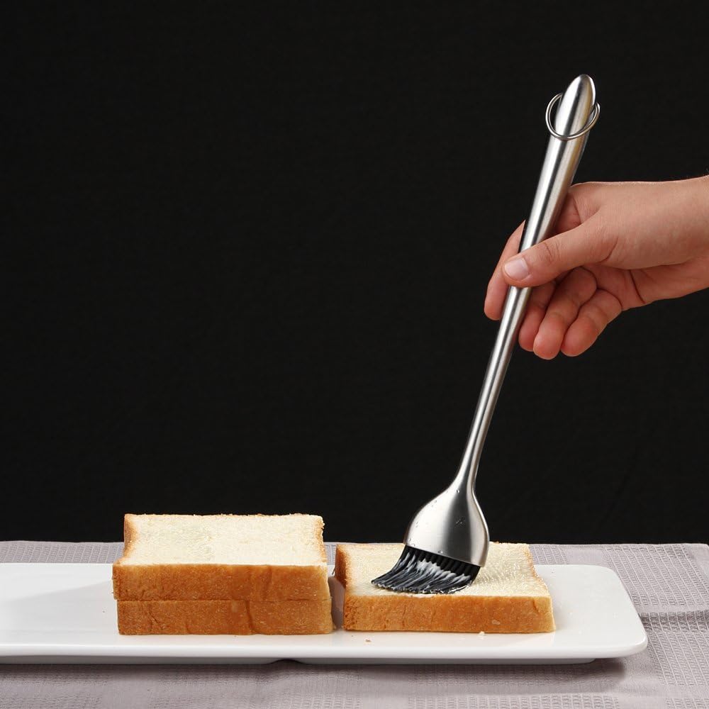Heavy-duty BBQ Basting Brush - Silicone Bristles with 12 Inch Stainless Steel Handle - Make Grilling Easy - 5 Year Guarantee