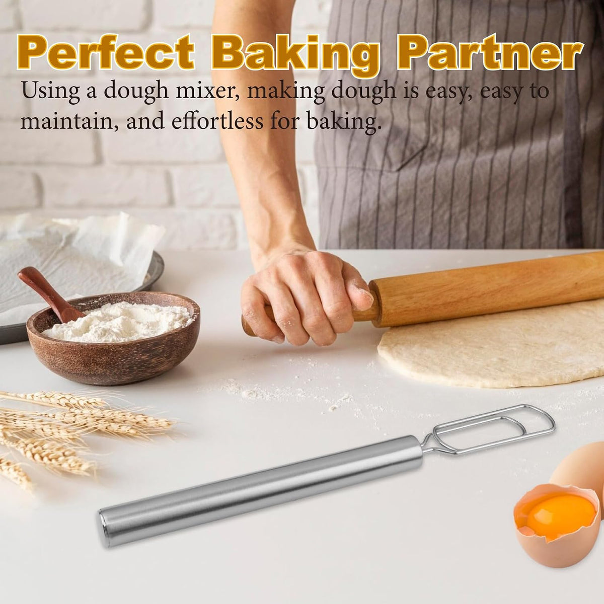 Danish Dough Whisk, 12" Stainless Steel Sourdough Mixer Tool for Sourdough Starter, Bread Whisk Tool for Pizza Bread Cake Mixing & Cooking(COLOR:Silver)