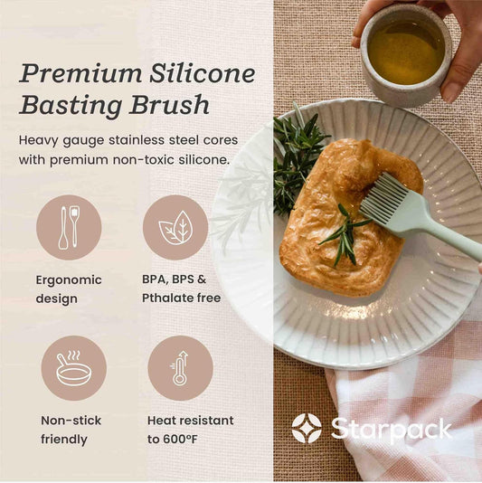 Starpack 'Brush it On' Silicone Basting Brush for Cooking (8 Inches) - Grill Basting Brush High Heat Resistant 600°F - Pastry Applicator for Cooking and Baking - Silicone Oil Tool - BBQ Sauce Brushes