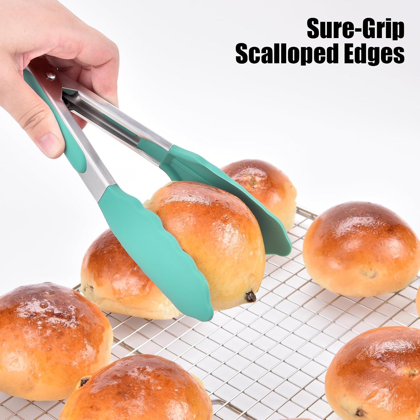 Kitchen Tongs with Silicone Tips for Cooking Serving (3Pcs, Navy) | 600°F Heat Resistant Food Tong, Heavy Duty Stainless Steel Locking Tong for BBQ, Grilling Steak, Salad, Toast, Pasta