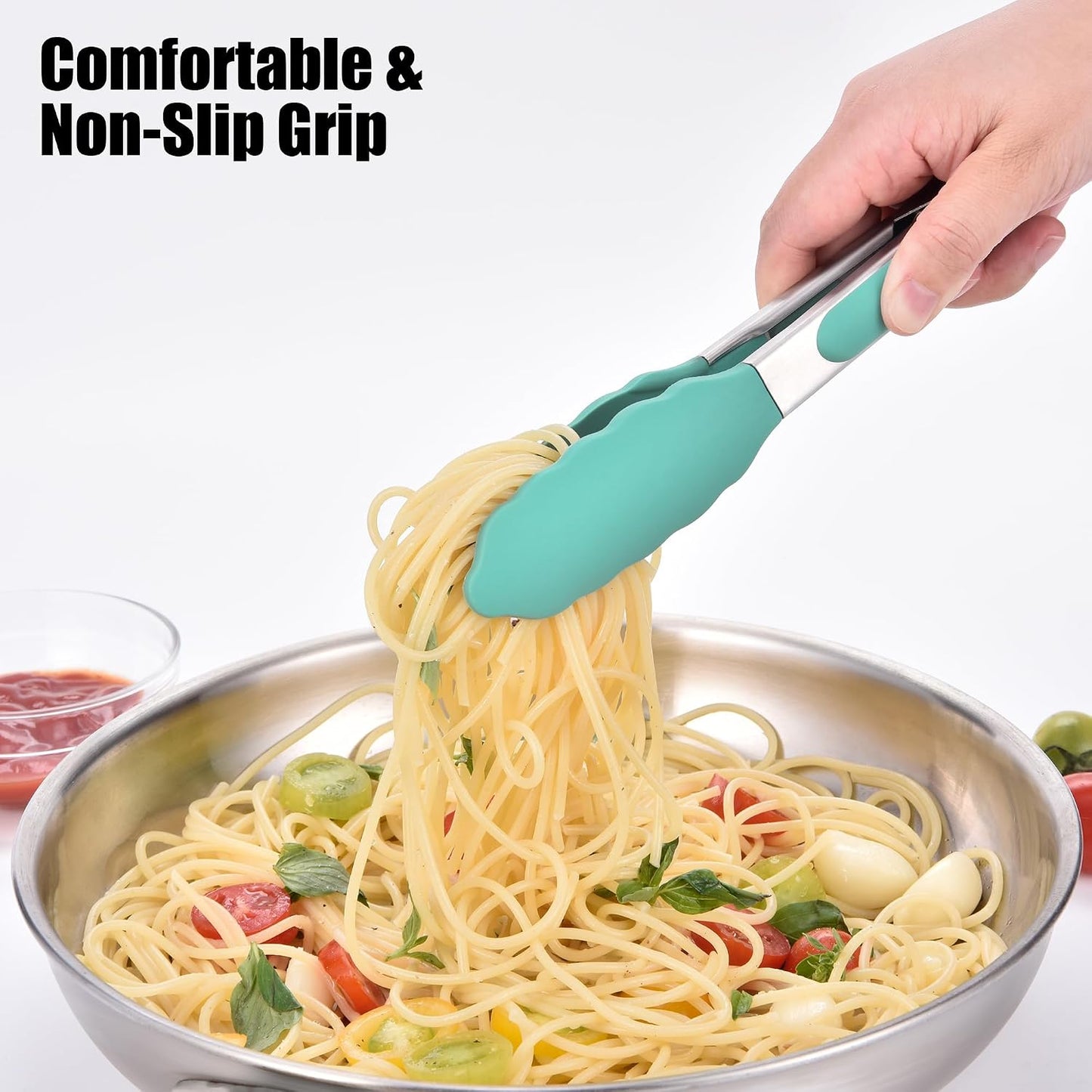 Kitchen Tongs with Silicone Tips for Cooking Serving (3Pcs, Navy) | 600°F Heat Resistant Food Tong, Heavy Duty Stainless Steel Locking Tong for BBQ, Grilling Steak, Salad, Toast, Pasta