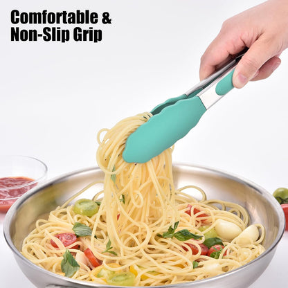 Kitchen Tongs with Silicone Tips for Cooking Serving (3Pcs, Navy) | 600°F Heat Resistant Food Tong, Heavy Duty Stainless Steel Locking Tong for BBQ, Grilling Steak, Salad, Toast, Pasta