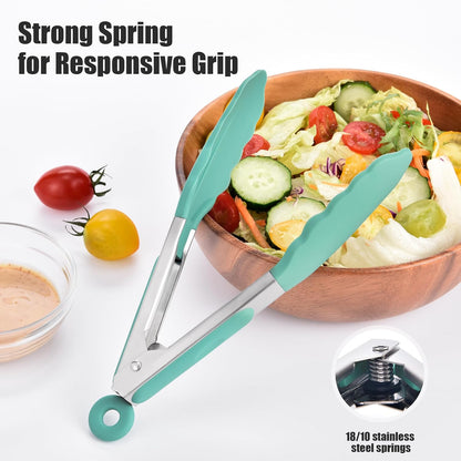 Kitchen Tongs with Silicone Tips for Cooking Serving (3Pcs, Navy) | 600°F Heat Resistant Food Tong, Heavy Duty Stainless Steel Locking Tong for BBQ, Grilling Steak, Salad, Toast, Pasta