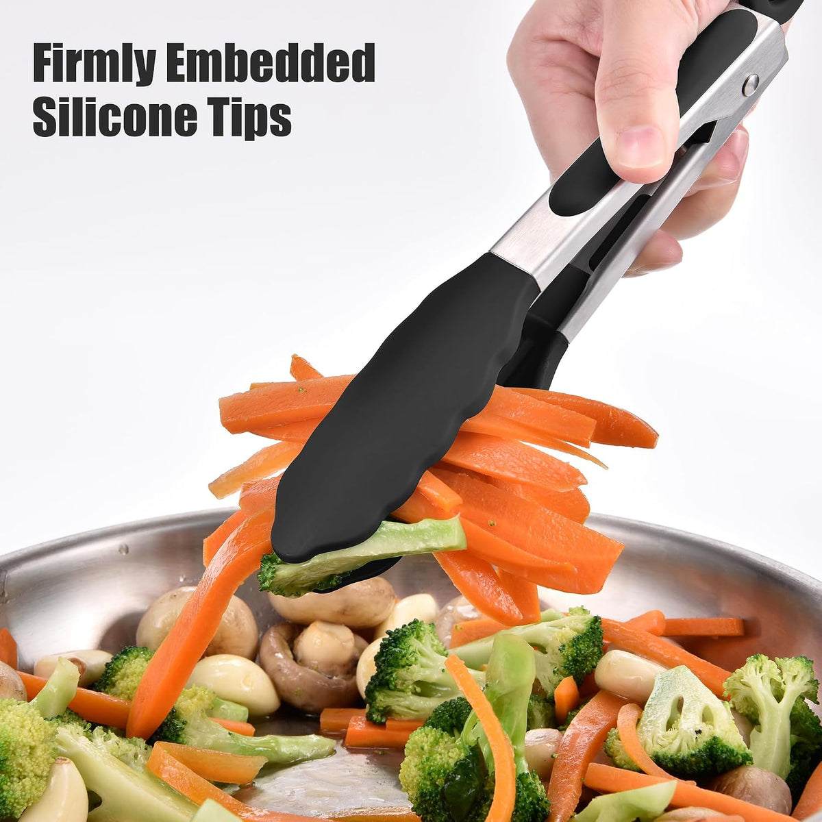 Kitchen Tongs with Silicone Tips for Cooking Serving (3Pcs, Navy) | 600°F Heat Resistant Food Tong, Heavy Duty Stainless Steel Locking Tong for BBQ, Grilling Steak, Salad, Toast, Pasta