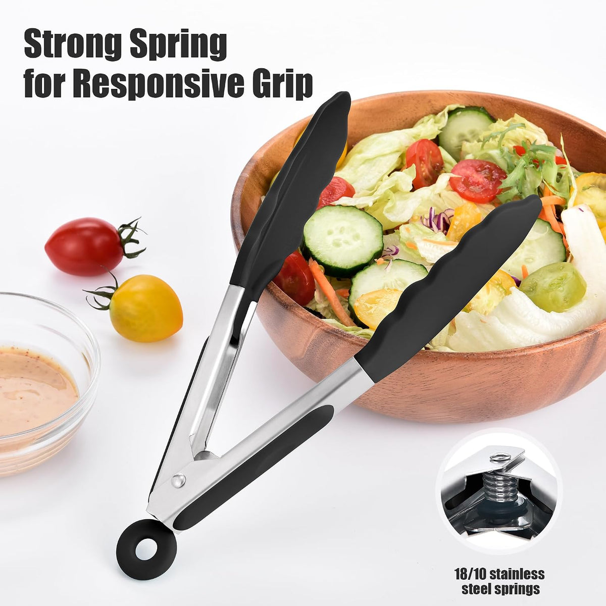 Kitchen Tongs with Silicone Tips for Cooking Serving (3Pcs, Navy) | 600°F Heat Resistant Food Tong, Heavy Duty Stainless Steel Locking Tong for BBQ, Grilling Steak, Salad, Toast, Pasta