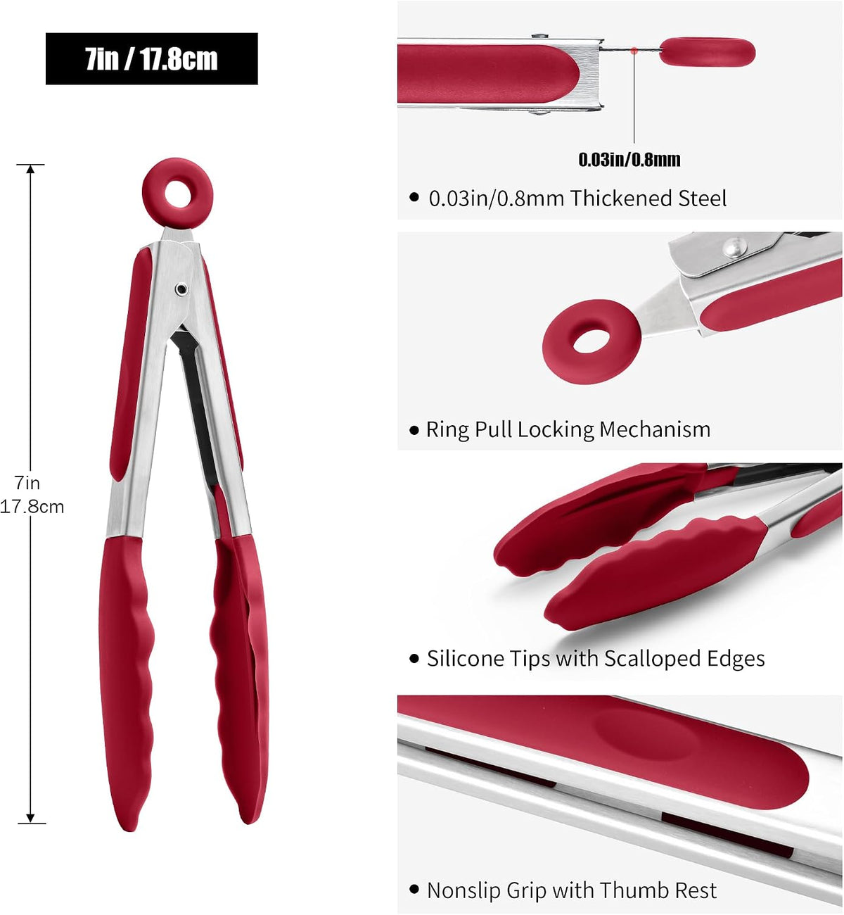 Kitchen Tongs with Silicone Tips for Cooking Serving (3Pcs, Navy) | 600°F Heat Resistant Food Tong, Heavy Duty Stainless Steel Locking Tong for BBQ, Grilling Steak, Salad, Toast, Pasta