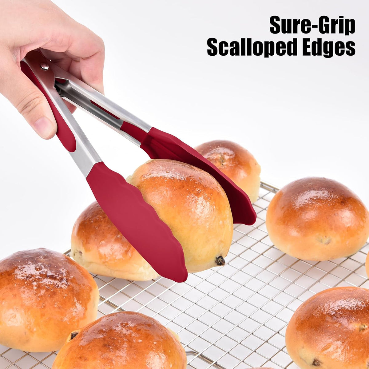 Kitchen Tongs with Silicone Tips for Cooking Serving (3Pcs, Navy) | 600°F Heat Resistant Food Tong, Heavy Duty Stainless Steel Locking Tong for BBQ, Grilling Steak, Salad, Toast, Pasta