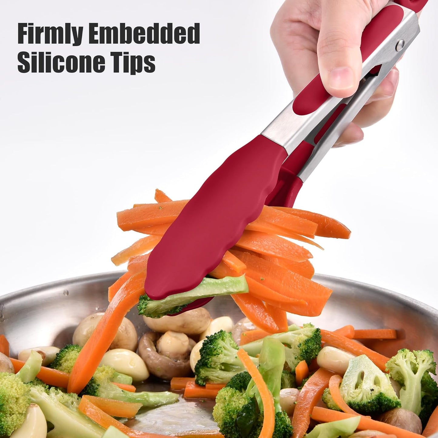 Kitchen Tongs with Silicone Tips for Cooking Serving (3Pcs, Navy) | 600°F Heat Resistant Food Tong, Heavy Duty Stainless Steel Locking Tong for BBQ, Grilling Steak, Salad, Toast, Pasta