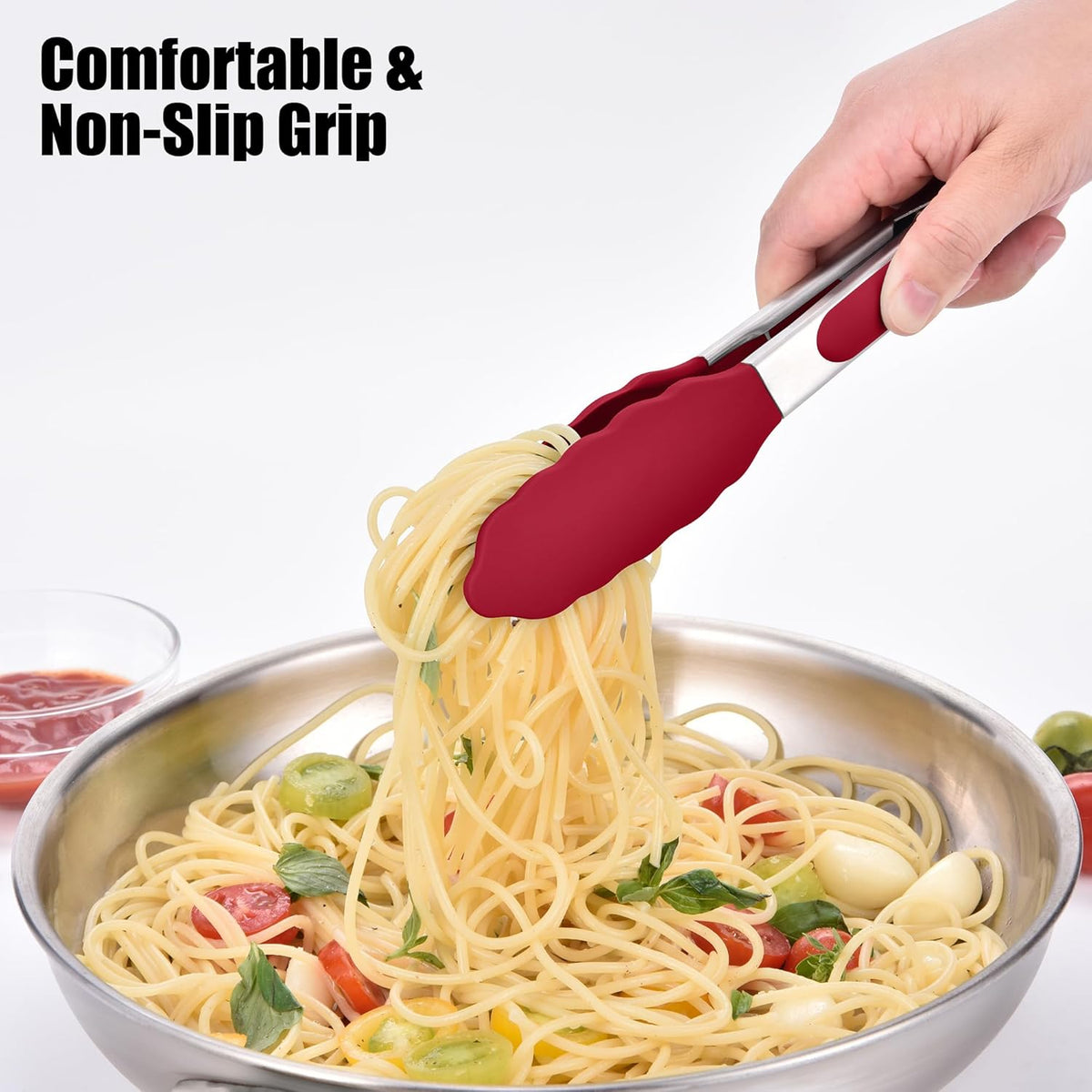 Kitchen Tongs with Silicone Tips for Cooking Serving (3Pcs, Navy) | 600°F Heat Resistant Food Tong, Heavy Duty Stainless Steel Locking Tong for BBQ, Grilling Steak, Salad, Toast, Pasta