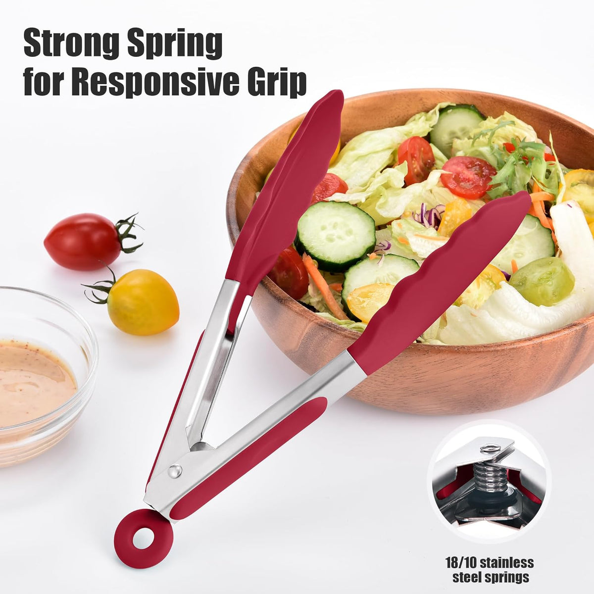 Kitchen Tongs with Silicone Tips for Cooking Serving (3Pcs, Navy) | 600°F Heat Resistant Food Tong, Heavy Duty Stainless Steel Locking Tong for BBQ, Grilling Steak, Salad, Toast, Pasta