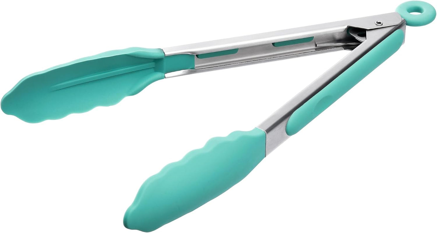 Kitchen Tongs with Silicone Tips for Cooking Serving (3Pcs, Navy) | 600°F Heat Resistant Food Tong, Heavy Duty Stainless Steel Locking Tong for BBQ, Grilling Steak, Salad, Toast, Pasta
