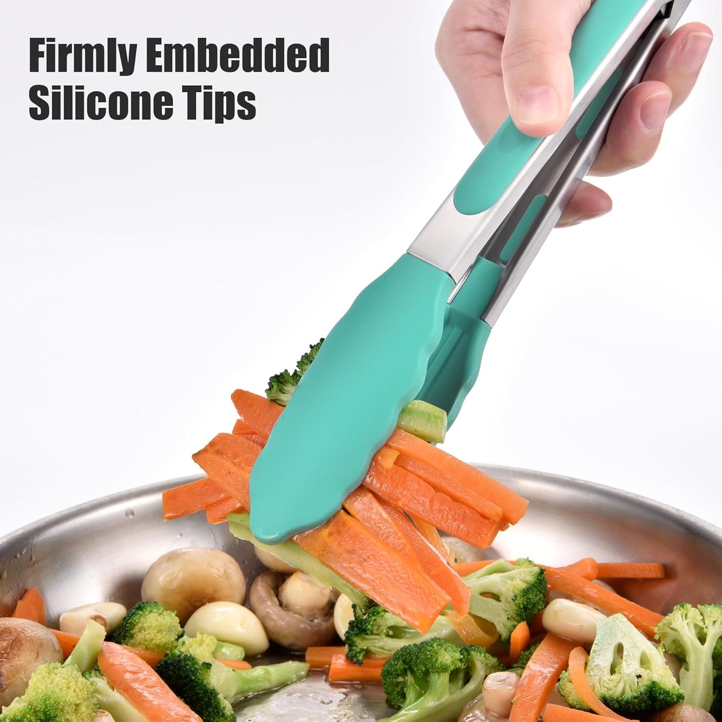 Kitchen Tongs with Silicone Tips for Cooking Serving (3Pcs, Navy) | 600°F Heat Resistant Food Tong, Heavy Duty Stainless Steel Locking Tong for BBQ, Grilling Steak, Salad, Toast, Pasta