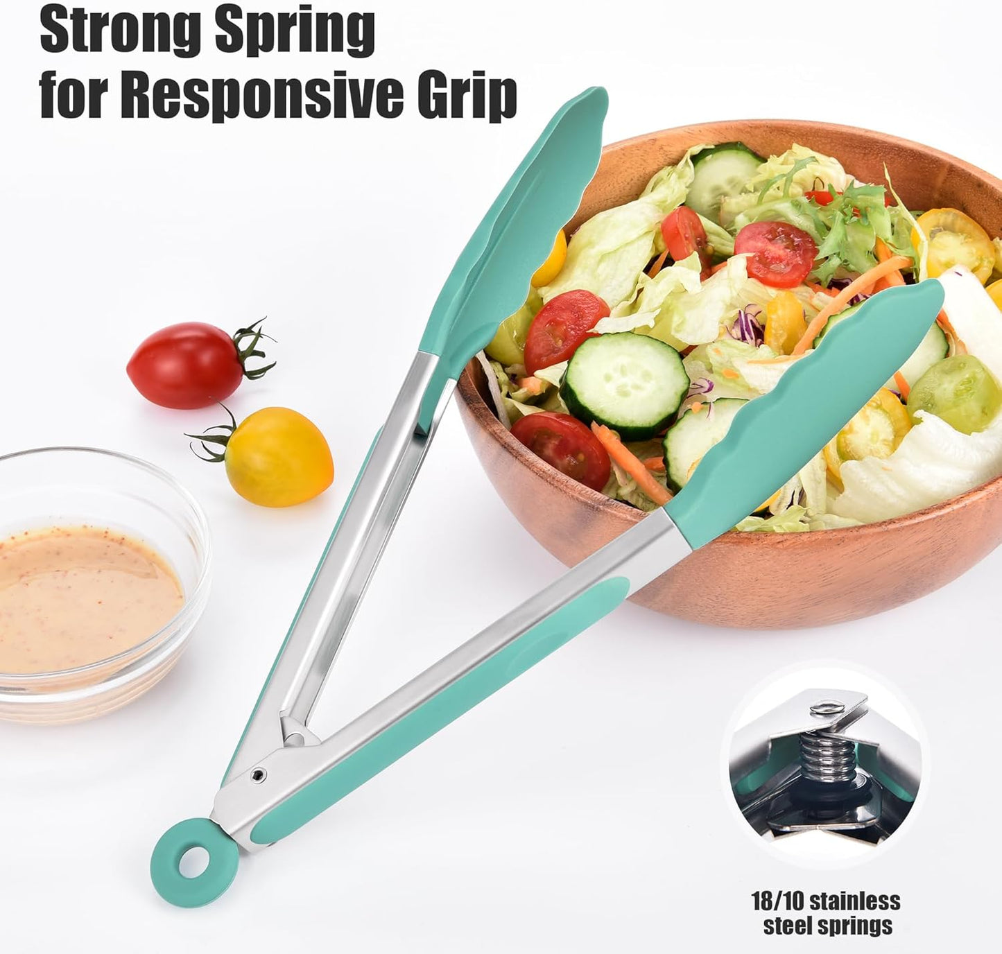 Kitchen Tongs with Silicone Tips for Cooking Serving (3Pcs, Navy) | 600°F Heat Resistant Food Tong, Heavy Duty Stainless Steel Locking Tong for BBQ, Grilling Steak, Salad, Toast, Pasta
