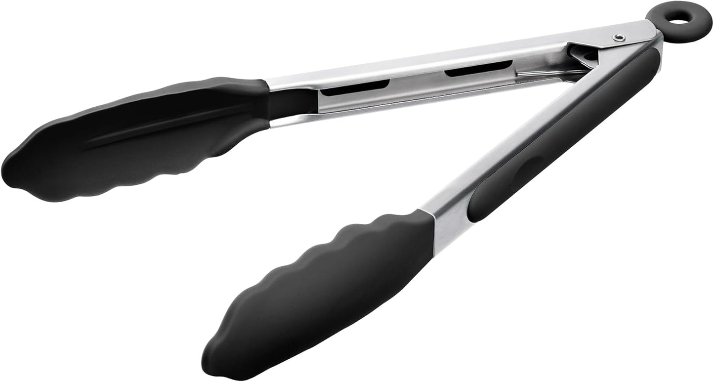 Kitchen Tongs with Silicone Tips for Cooking Serving (3Pcs, Navy) | 600°F Heat Resistant Food Tong, Heavy Duty Stainless Steel Locking Tong for BBQ, Grilling Steak, Salad, Toast, Pasta