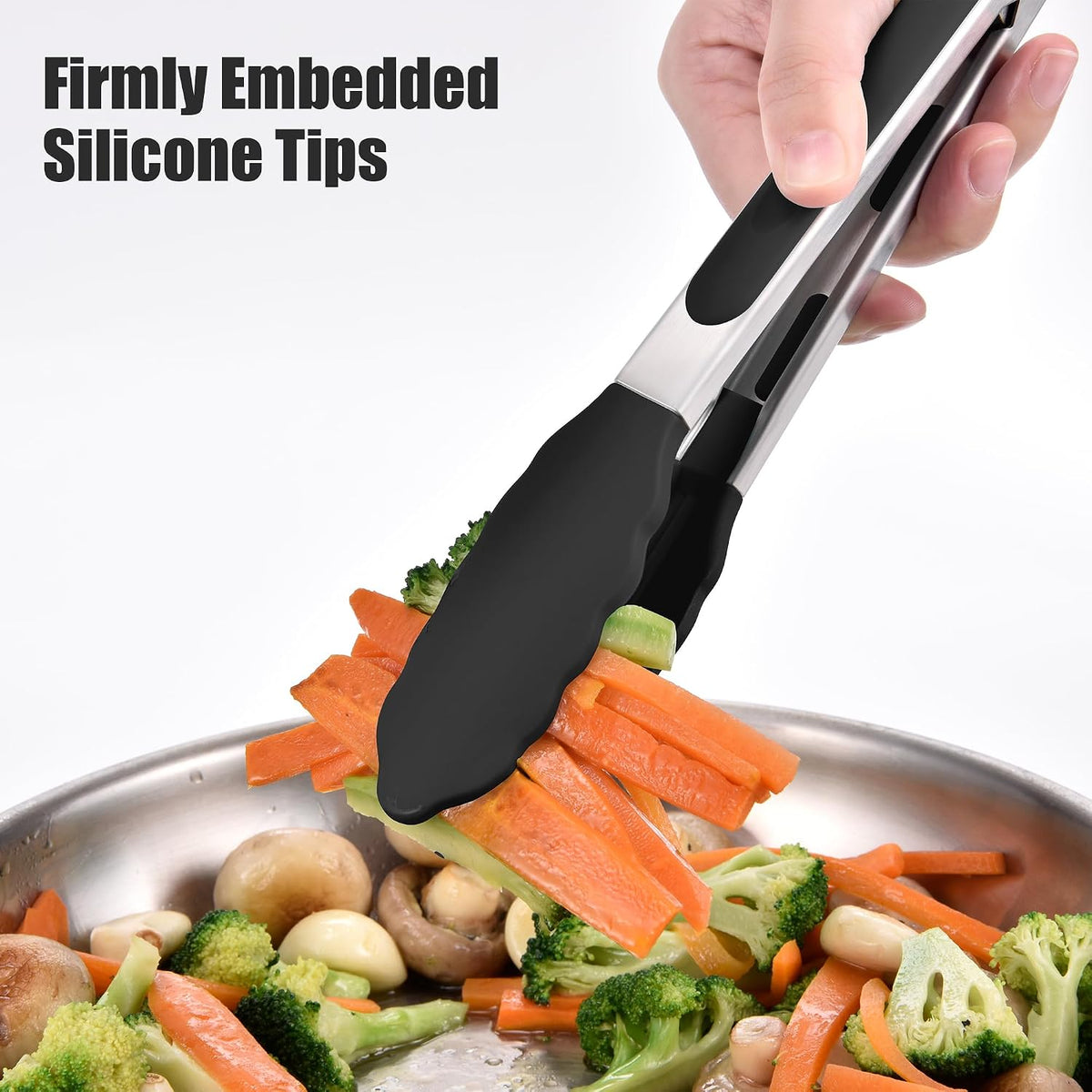 Kitchen Tongs with Silicone Tips for Cooking Serving (3Pcs, Navy) | 600°F Heat Resistant Food Tong, Heavy Duty Stainless Steel Locking Tong for BBQ, Grilling Steak, Salad, Toast, Pasta