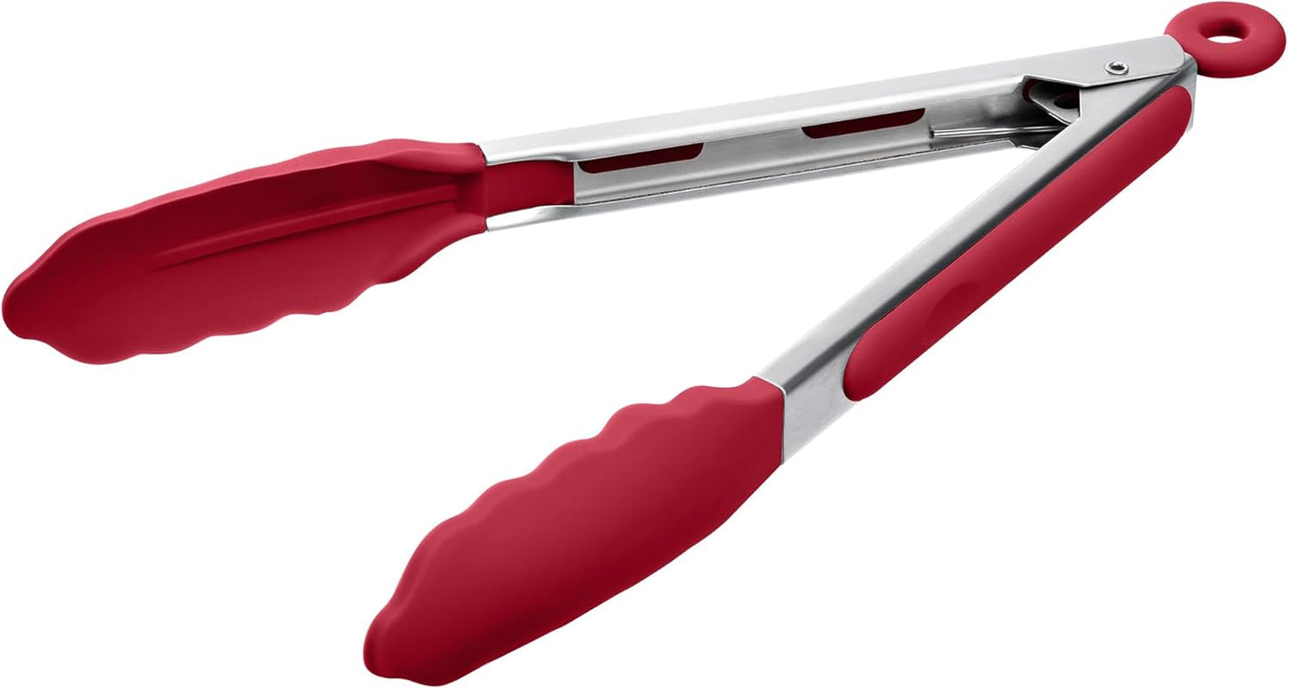 Kitchen Tongs with Silicone Tips for Cooking Serving (3Pcs, Navy) | 600°F Heat Resistant Food Tong, Heavy Duty Stainless Steel Locking Tong for BBQ, Grilling Steak, Salad, Toast, Pasta